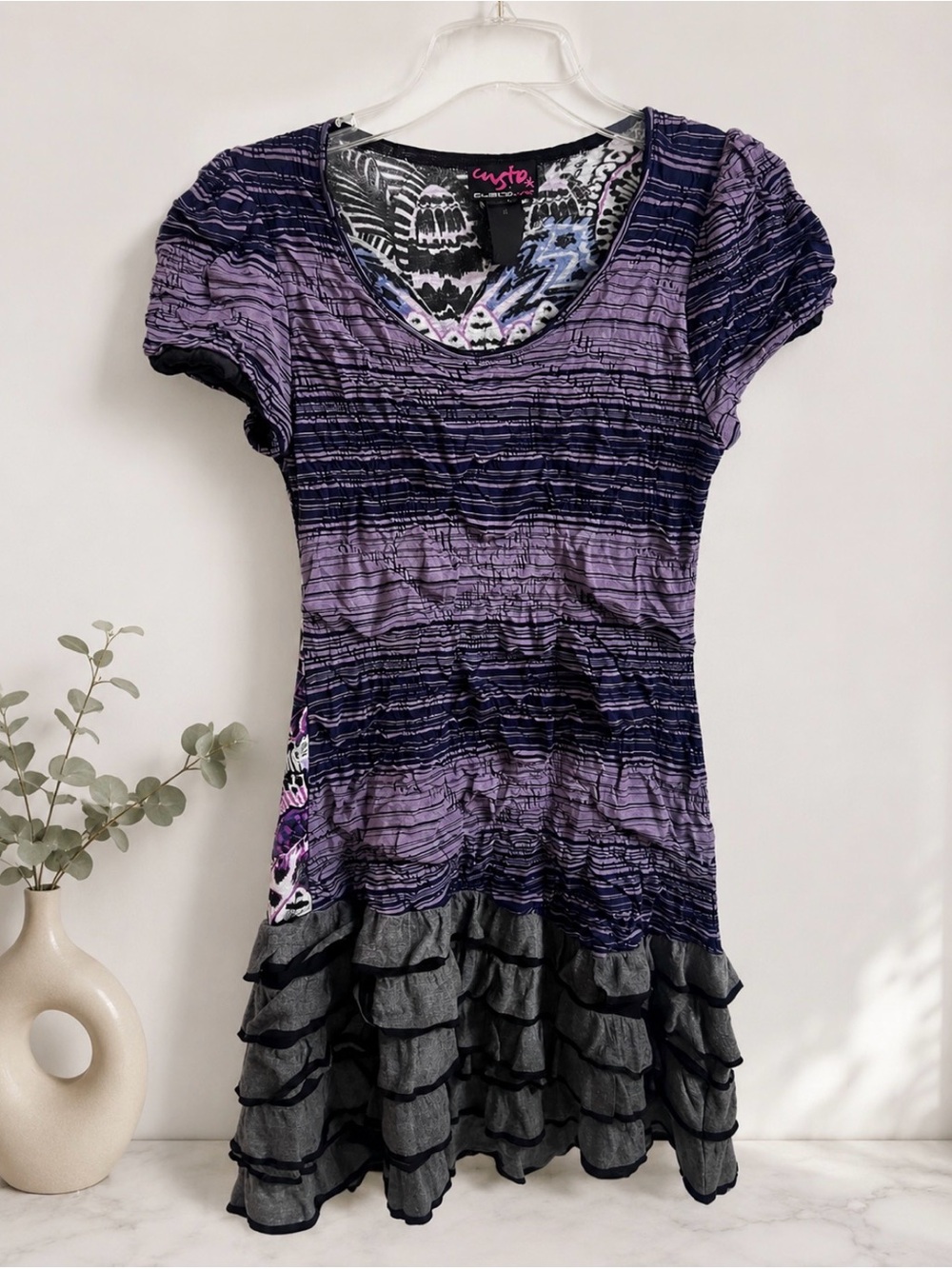 Custo Barcelona Dress Ruffle Purple Black Dress Women Size 2